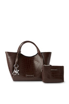 Shopper Bag With Mock-croc Finish & Logo Charm